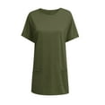 thumbnail image 3 of Womens T Shirts Summer Tops 2025 Solid Color Short Sleeve Crewneck Long Tees with Pockets Tshirts Shirts for Women, 3 of 6