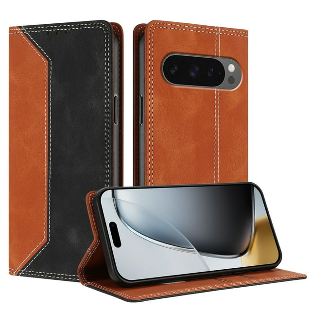 Phone Case for Google Pixel 10 Pro XL FOXDOCK Premium Leather,Creative Dual-Color Cover with Card Slot,Shockproof