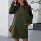 thumbnail image 4 of Vestido de manga larga Prolriy para mujer, cuello redondo, manga larga, suéter de mujer, vestido de cintura, vestidos de mujer, verde M, 4 of 4
