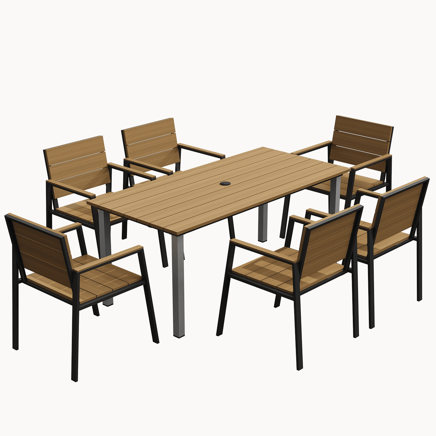 BaPiPro 7-Piece Outdoor Patio Dining Set for 6, Rust-Free HDPS Aluminum Patio Table and Chairs with Umbrella Hole, Heavy Duty All Weather Fade Resistant Maintenance Free Backyard Furniture, Yellow