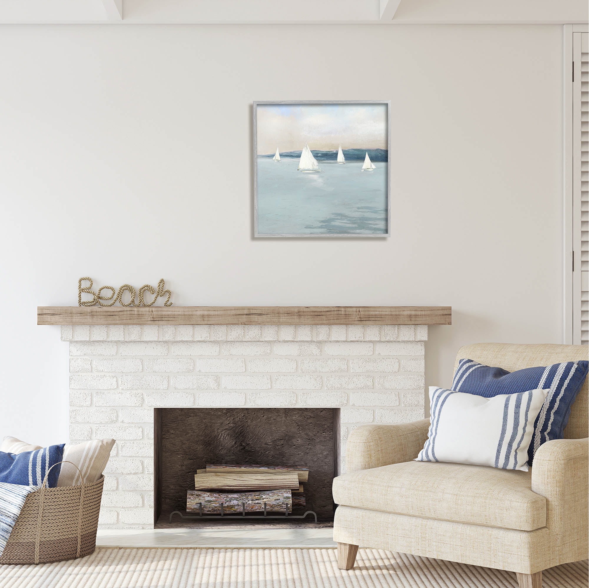 Stupell Industries Coastal Sailing Seascape Boats Coastal Painting Gray Framed Art Print Wall Art