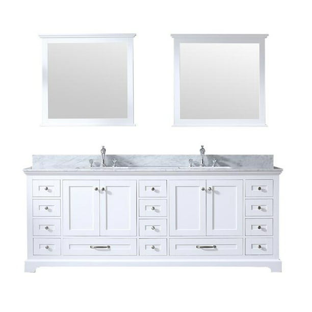 Lexora Ld342284dadsm34 84 X 34 In Dukes Double Vanity Set With Carrera Marble Top Ceramic Square Undermount Sinks Mirrors White Com - 34 Inch Bathroom Vanity Countertop