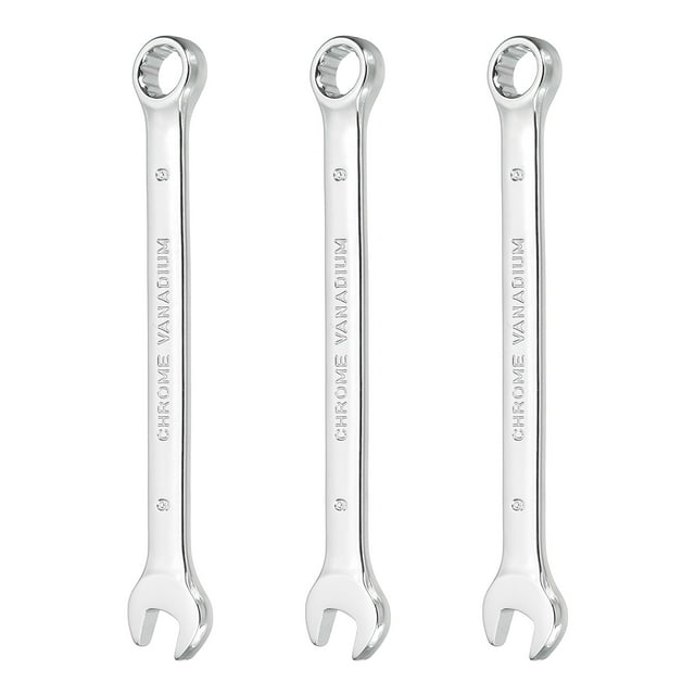 3Pcs Combination Wrench 9mm Metric 12-Point Box and Open End CR-V Steel Spanner