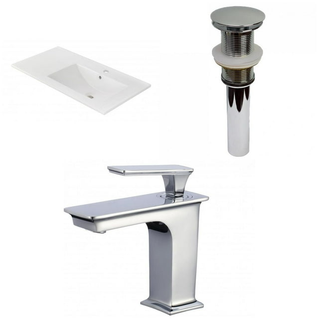 American Imaginations 35.5-in. W 1 Hole Ceramic Top Set In White Color - Drain Incl. AI-32996