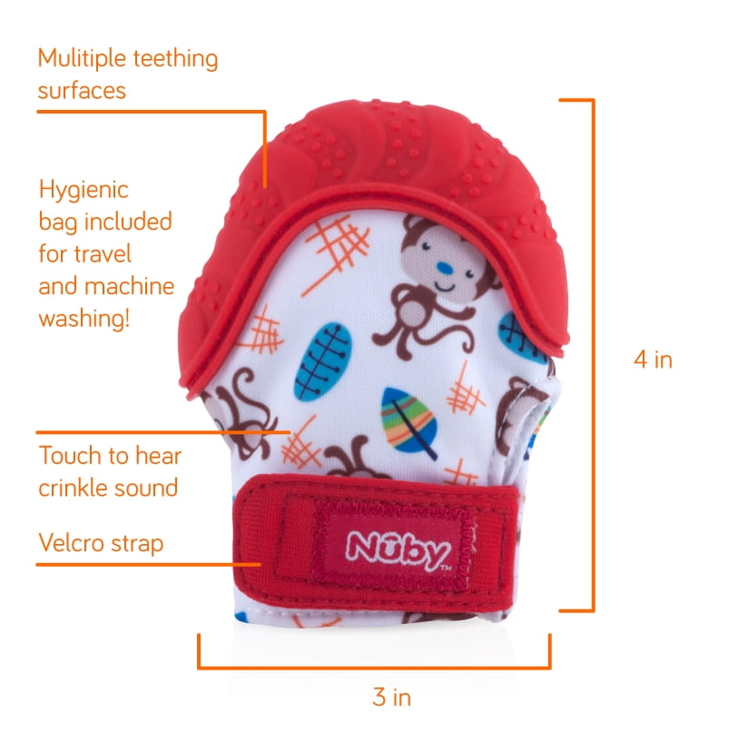Nuby Happy Hands Teething Mitten for Babies, Pink Butterfly Design