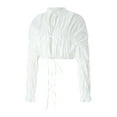 thumbnail image 4 of VISgogo Cárdigan fruncido con lazo para mujer, tops cortos de manga larga abullonada de color sólido para adultos (blanco) VISgogo  moda, 4 of 9