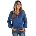 thumbnail image 2 of Seyurigaoka Women T-shirt See-through Long Sleeve Crew Neck Lace Patchwork Ladies Tops for Casual Daily, 2 of 9