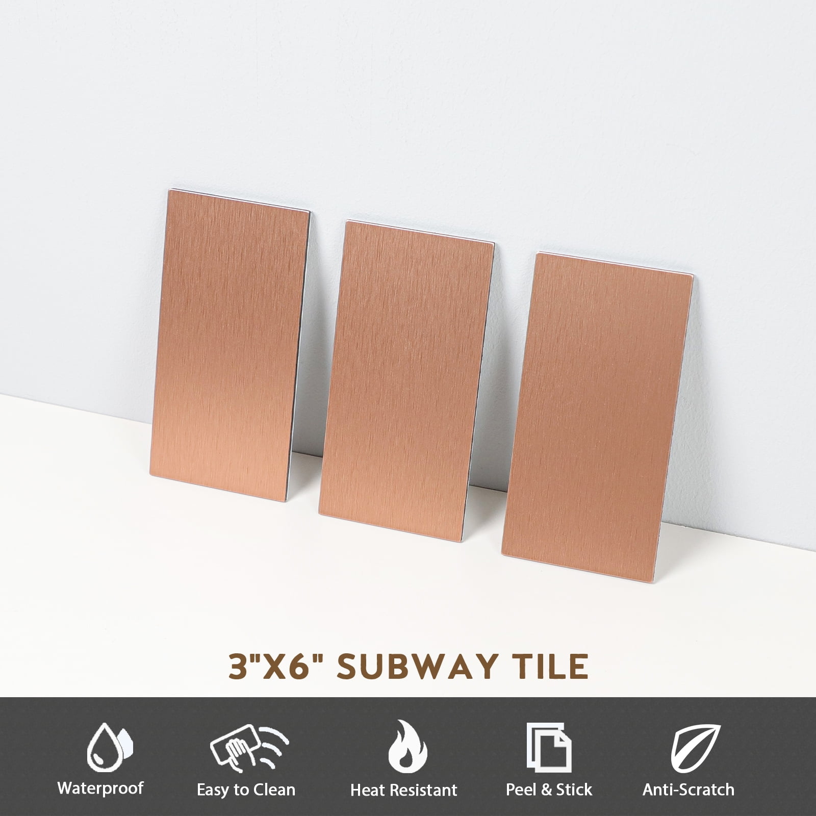 48 Pieces Peel and Stick Backsplash, 3"x6" Metal Backsplash Copper Peel and Stick Subway Wall Tiles for Kitchen