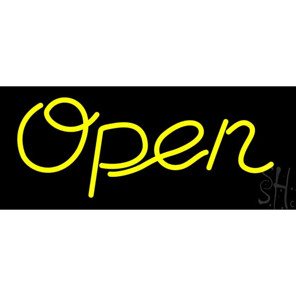 Yellow Open LED Neon Sign 6 x 15 - inches, Black Square Cut Acrylic Backing, with Dimmer - Bright and Premium built indoor LED Neon Sign for storefront.