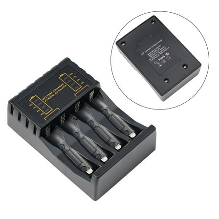 4 Slot Battery Charger with Overcharge Protection for AA AAA Ni-MH Ni-CD Rechargeable Batteries Black