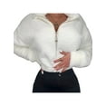 thumbnail image 4 of Qiylii Women Winter Plush Sweatshirt, Stand-Neck Zip-Up Tops, White S-L, 4 of 5