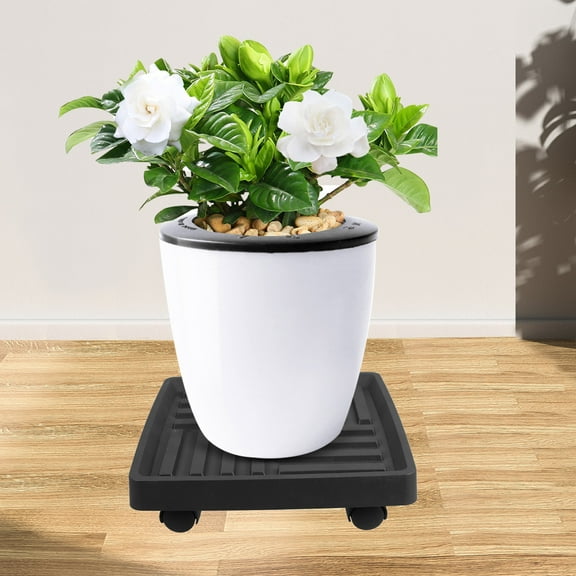 RENACLIPY Planter Tray With Wheels Black PP 1Pcs Simple Design For Outdoor Plants