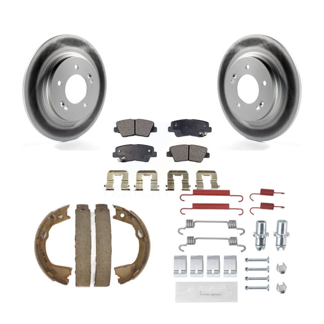 Transit Auto Rear Disc Coated Rotors Semi-Metallic Pads Parking Brake Shoes and Hardware Kit for Car Hyundai Sonata Azera KGF-104006