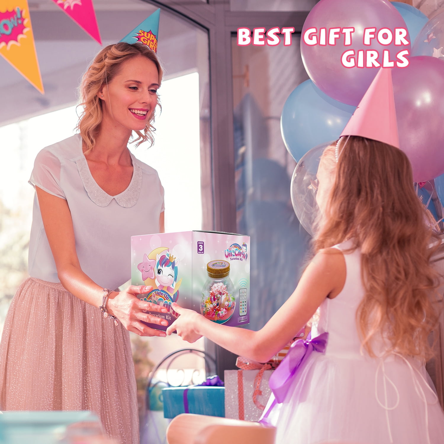 Flooyes Unicorn Toy for Girls 3 4 5 6 7 8+ , DIY Terrarium Kit for Kids, Art& Crafts Kit, Colorful LED Night Light Birthday  Gift for Kids 3-6 Years