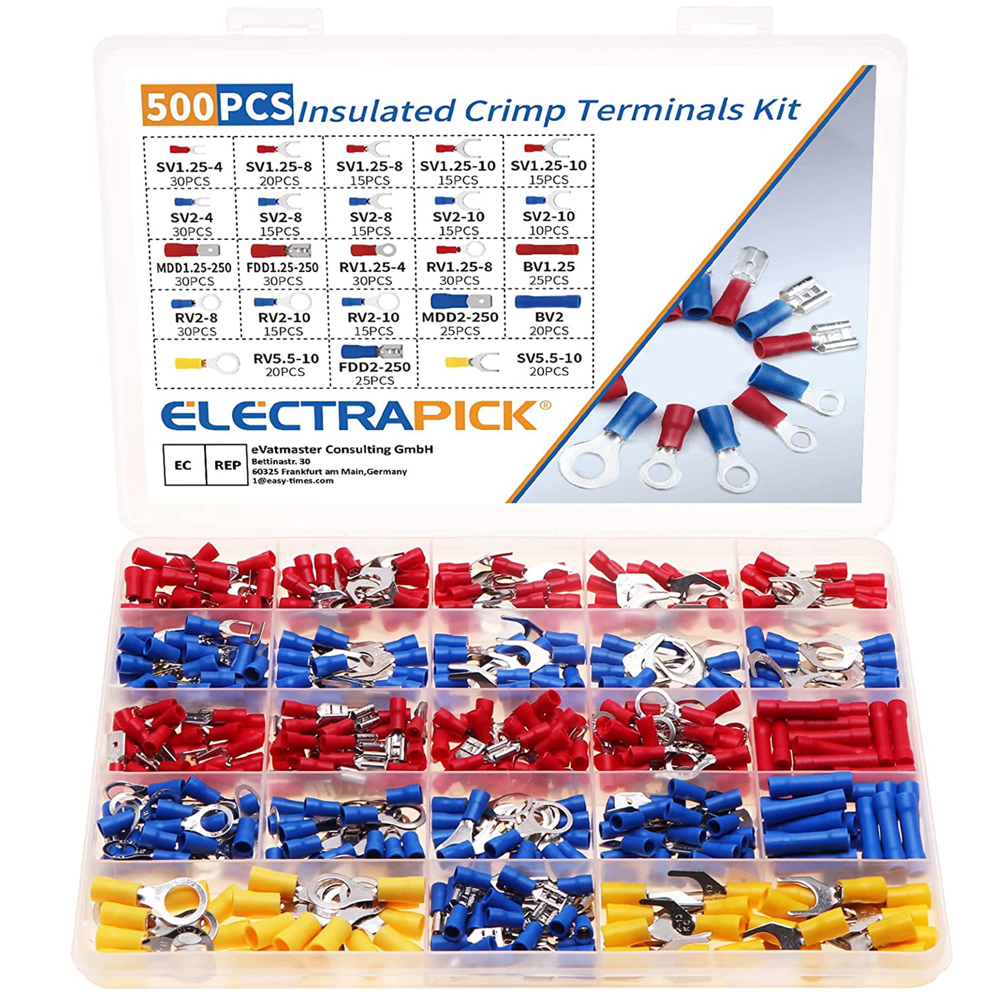 Electrapick Insulated Wire Electrical Connectors Kit 500PCS, Fork Cable