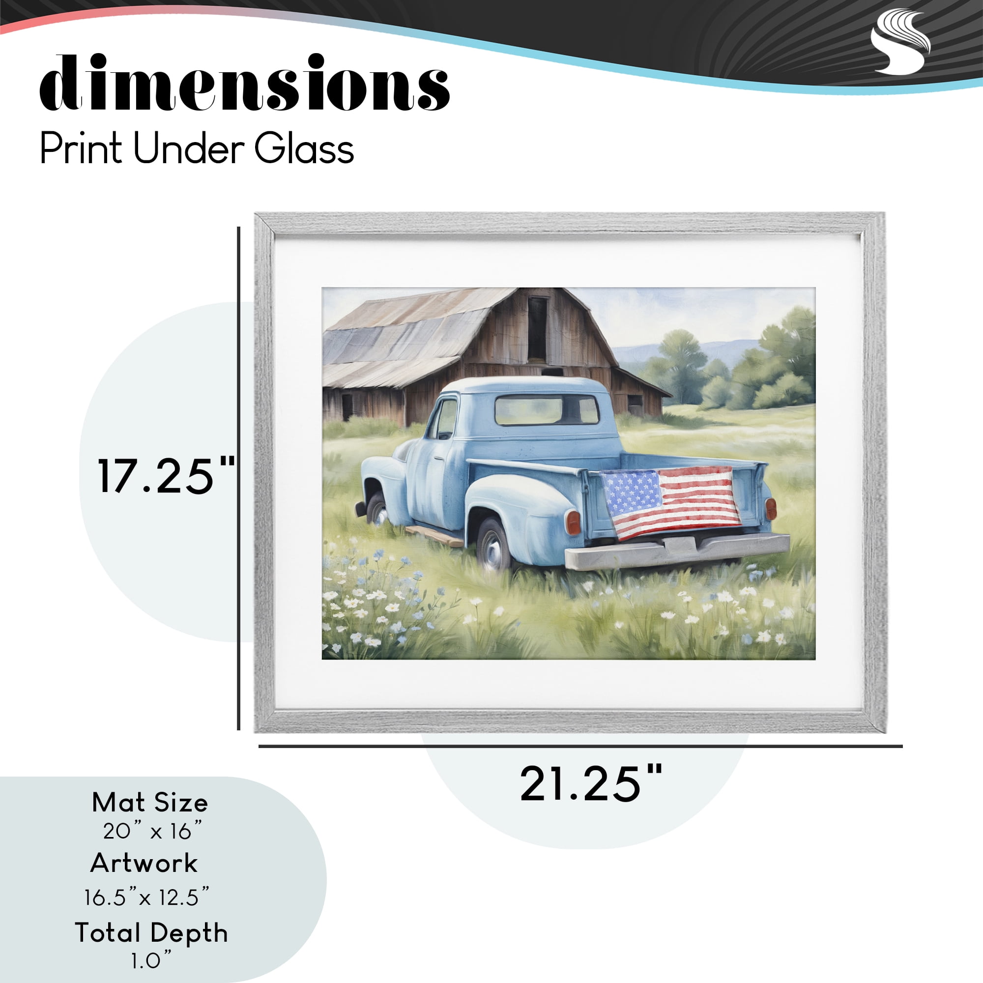 Stupell Industries American Pride Truck on Farm Gray Framed Print Under Glass, design by Kim Allen