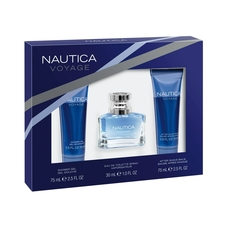 Nautica Voyage Shower Gel Eau de Toilette Fragrance Aftershave Balm Holiday Gift Set for Men 3 pc