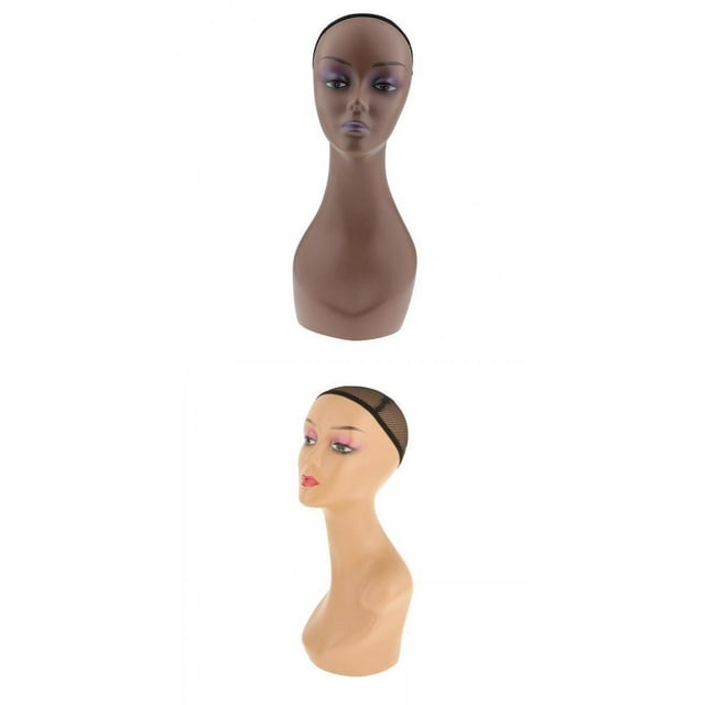 Paquete de 2 cabezas femeninas con maquillaje completo para exhibir sombreros de pelo. Estilo B