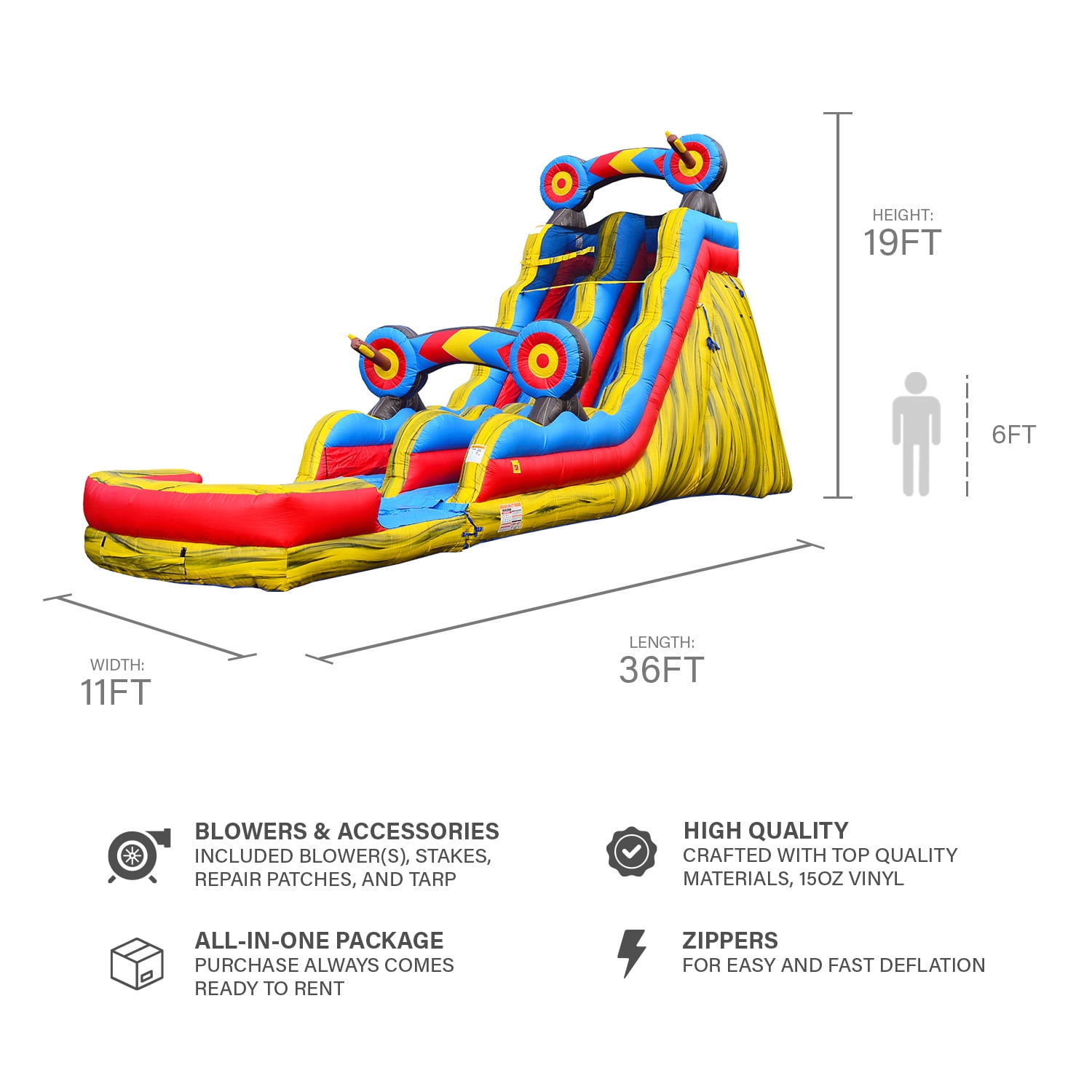 JumpOrange 19' Target Commercial Inflatable Water Slide with Pool (with Blower)