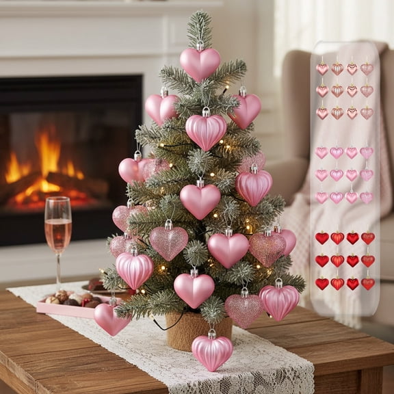 12pcs/Bag Valentine's Day Heart Hanging Ornaments - Romantic Decorative Accents for Parties, Weddings & Home Decor, Cute Lightweight Heart-Shaped Ornaments for Trees, Walls & Doorways, 1.77in, Red