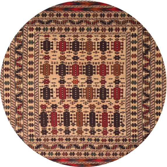 Ahgly Company Indoor Round Traditional Mango Orange Southwestern Area Rugs, 3' Round