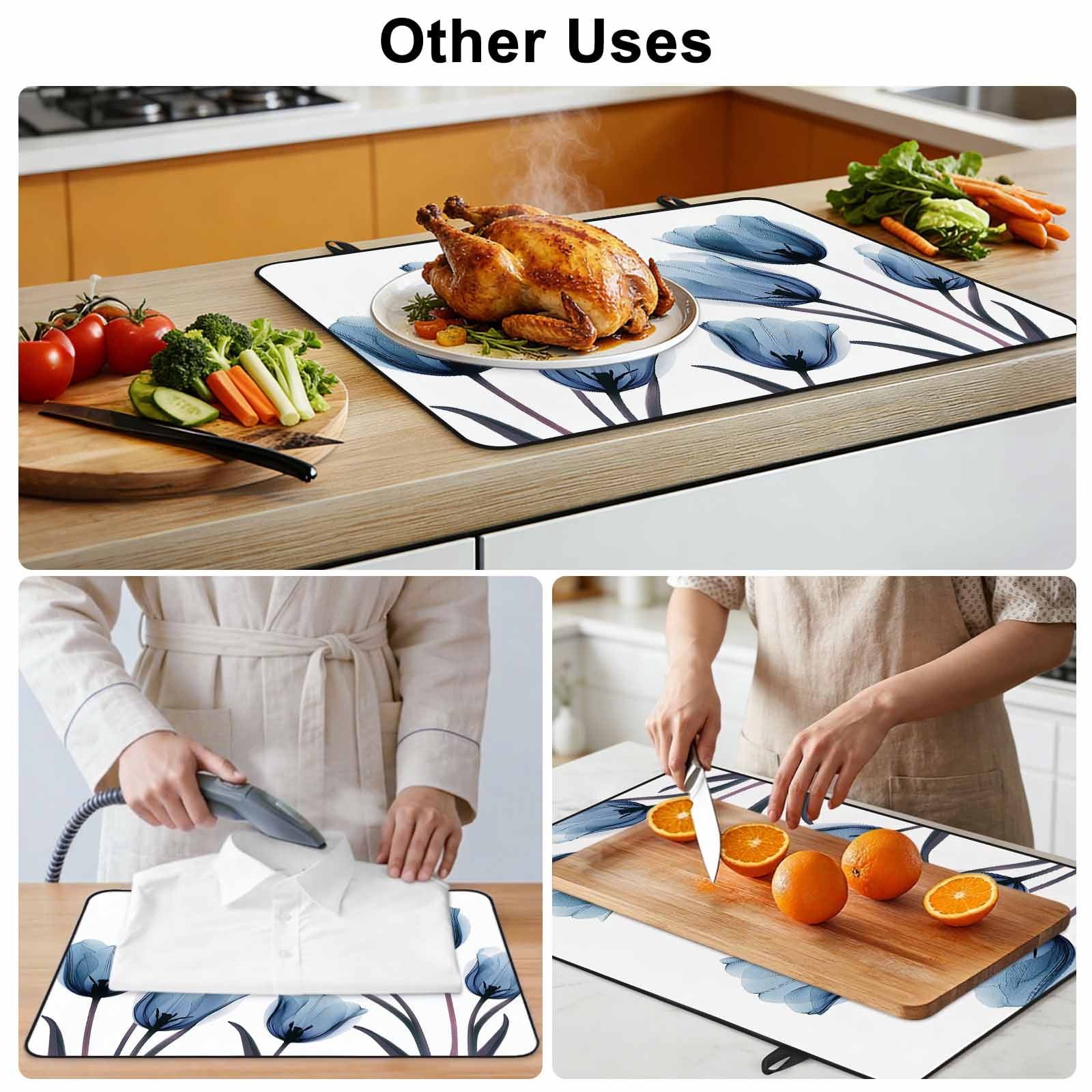 Blue Tulip Stove Top Cover for Electric Stove, Heat-proof & Non Slip Glass Top Stove Cover Protector, Spring Pastoral Flower Watercolor White Kitchen Flat Cooktop Rubber Mat 36x21 Inches