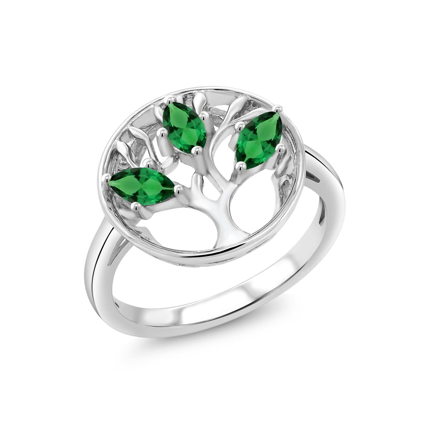 Gem Stone King 0.60 Cttw Green Nano Emerald Family Tree of Life Ring for Women | 925 Sterling Silver | Gemstone May Birthstone | Wedding Engagement Anniversary Promise Ring for Women| Size 5