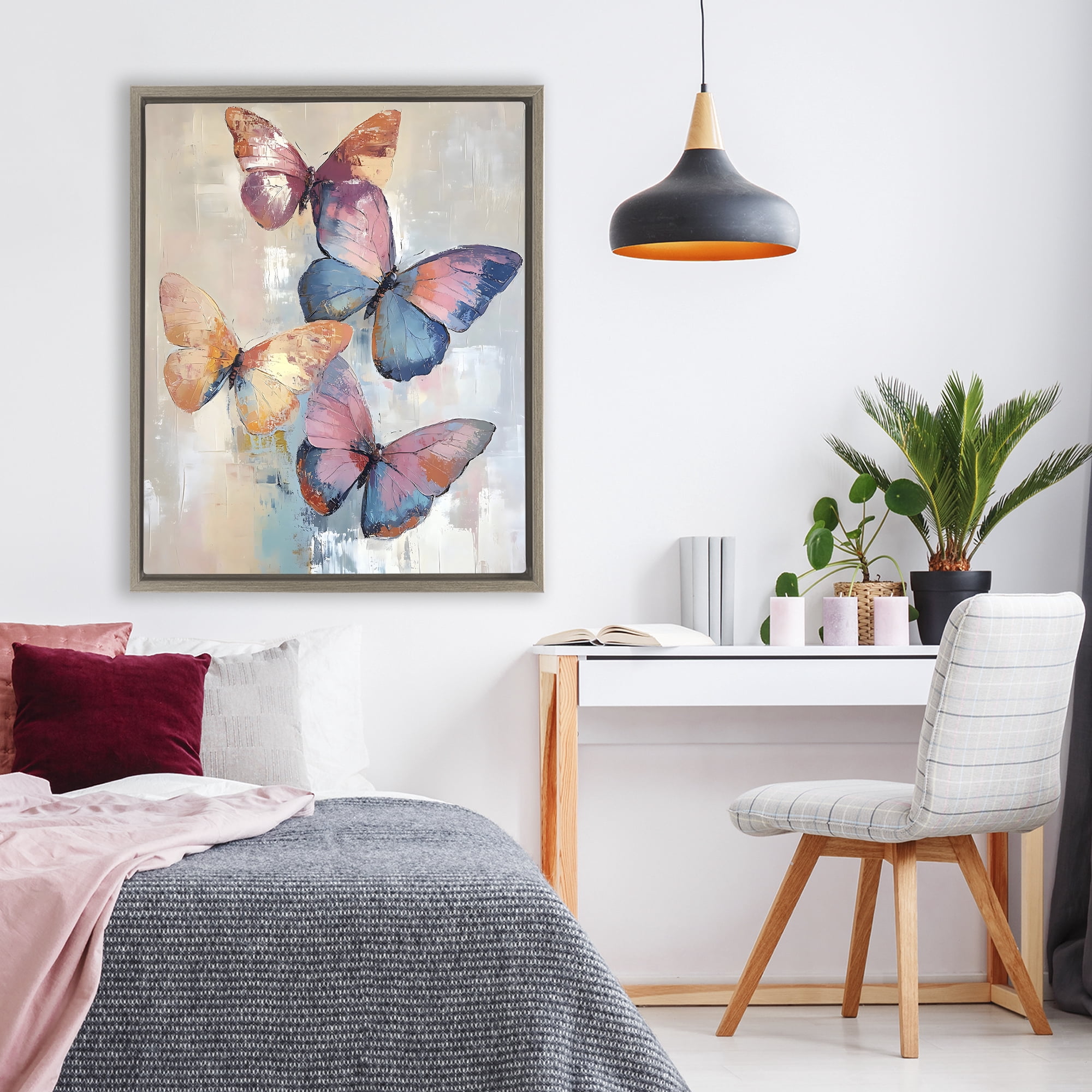 Stupell Industries Butterfly Beauty Abstraction Brown Framed Floater Canvas Wall Art, design by Creative Studio