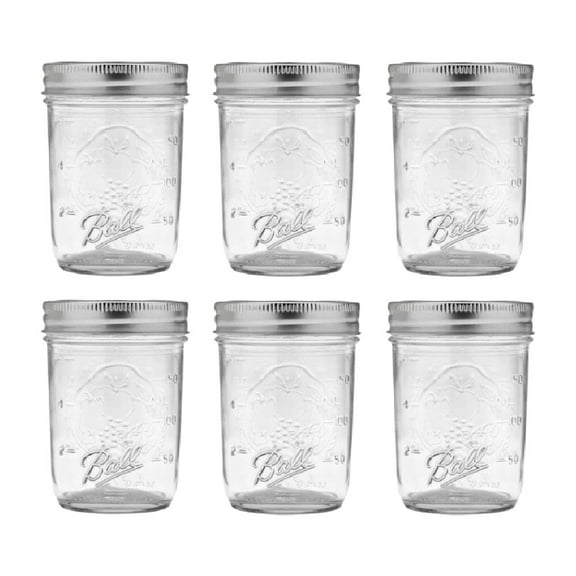 Ball Mason Regular Mouth Half Pint 8 oz Single Jars With Lids and Bands Glass 60-000 Freezer Safe, 6-Pack