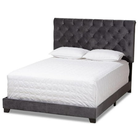 Bowery Hill Velvet Tufted Full Bed in Dark Grey