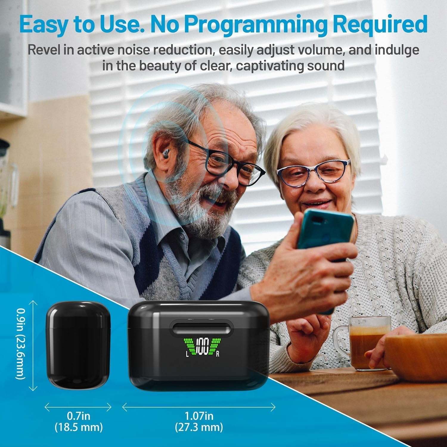 MEDca Rechargeable Personal Sound Hearing Amplifiers Pair, Bluetooth for Adults - Black