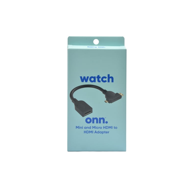 Onn. Mini and Micro HDMI to HDMI Adapter Black