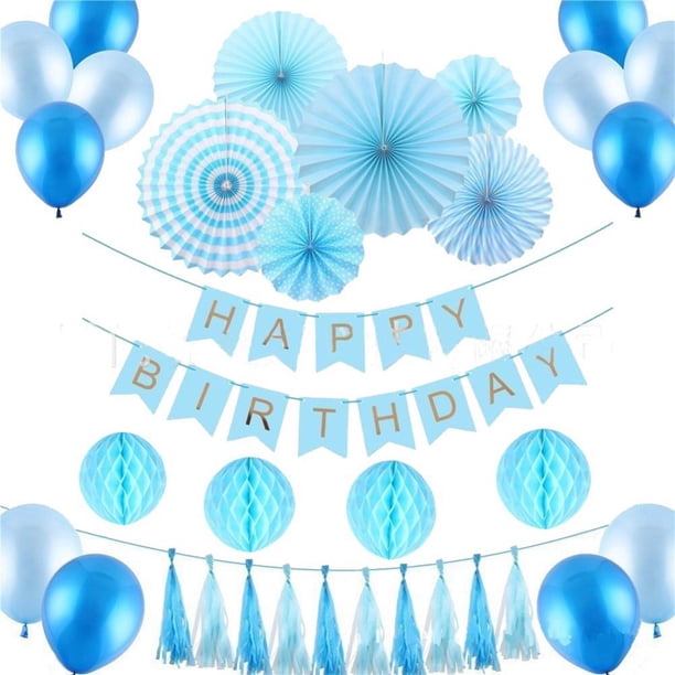 Kit de globos con forma de feliz cumpleaños, 37 unidades, látex y papel de aluminio, color azul