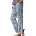 thumbnail image 2 of Blue Women's Casual Pants, Women'S Retro Printed Loose Pocket Patchwork Casual Cotton And Linen Pants,Women's Casual Pants 4XL, 2 of 5