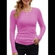 thumbnail image 1 of Camisetas Básicas Ajustadas Informales de Cuello Redondo y Larga Acanaladas para Mujer Rosa Brillante L, 1 of 6
