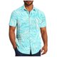 thumbnail image 2 of Blusa y camisa de manga corta con cuello vuelto para hombre, informal, a la moda, con estampado de bolsillo y botones, de poliéster., 2 of 6