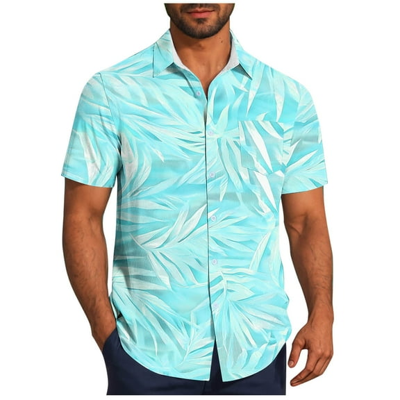 ZCFZJW Floral Hawaiian Shirt for Men Big and Tall Regular Fit Summer Button Up Shirt Short Sleeve Mens Beach Tropical Casual Aloha Shirt Light Blue M