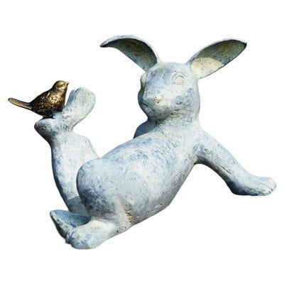 SPI Home 33674 Playful Bunny Rabbit With Bird Friend Garden Sculpture Statue