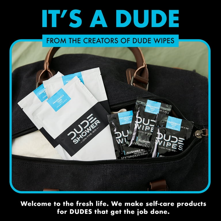 DUDE Wipes On-The-Go Shower Wipes, XL Full Body Shower Replacement Wipes, Unscented, 8 Count