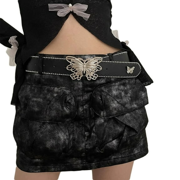 Casual Pin Buckle PU Belt for Women Y2K Subculture Butterfly Buckle Waist Belt Vintage Belt for Teens Girls Female Belt