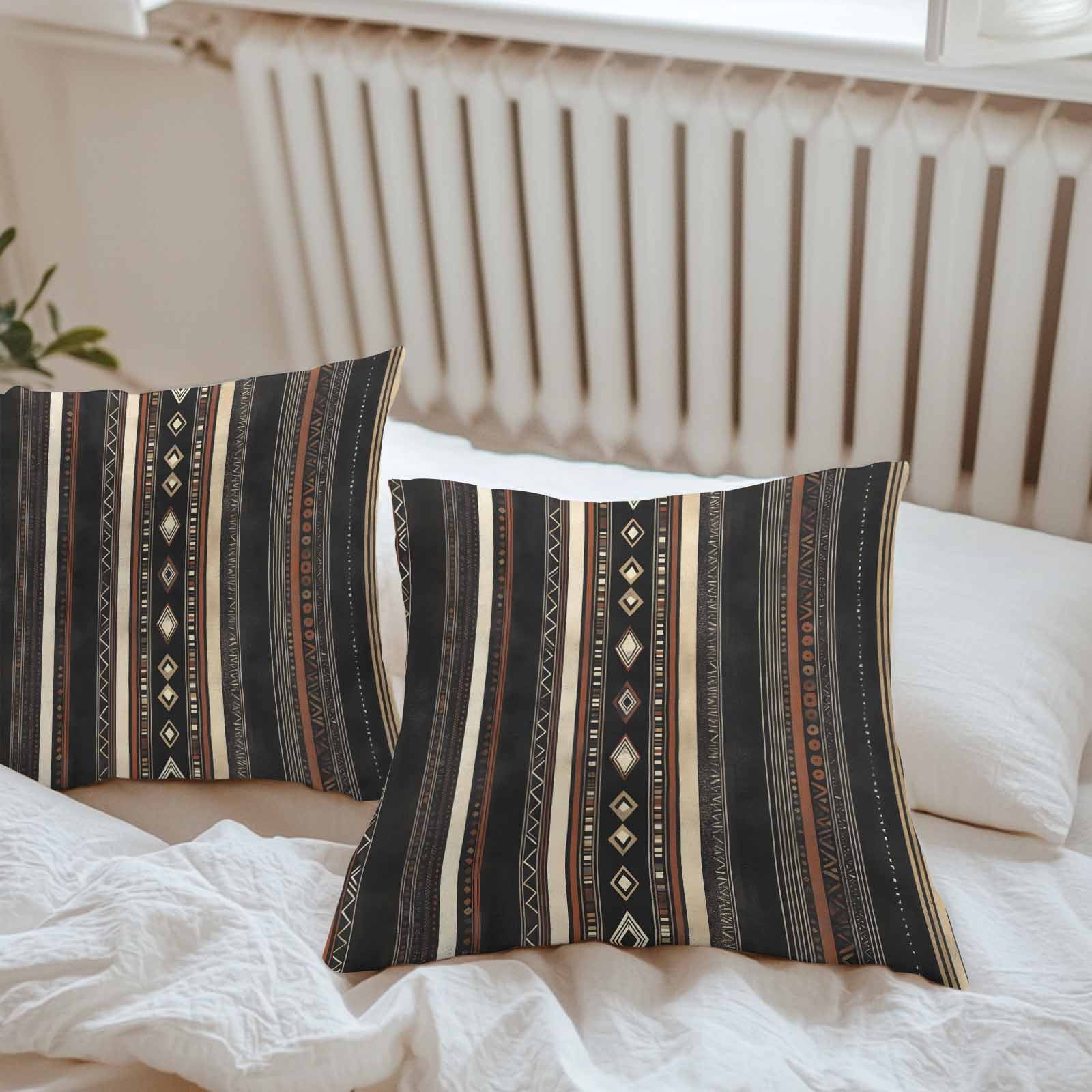 Waterproof Throw Pillow Covers Set of 2, 18x18 Inch Black Beige Boho Decorative Pillowcases Outdoor Pillow Slip Cushion Covers Set for Couch Tent Vintage Abstract Geometric Ethnic