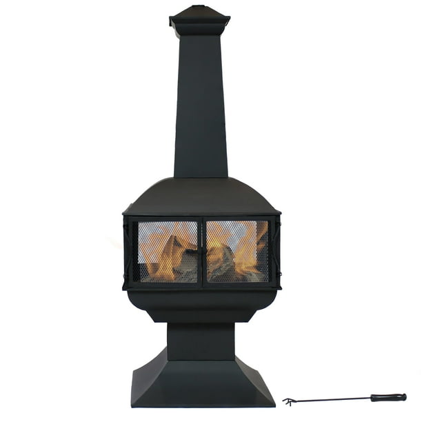 Sunnydaze 57" Chiminea Woodburning 360degree Fire Pit Steel with Black Finish