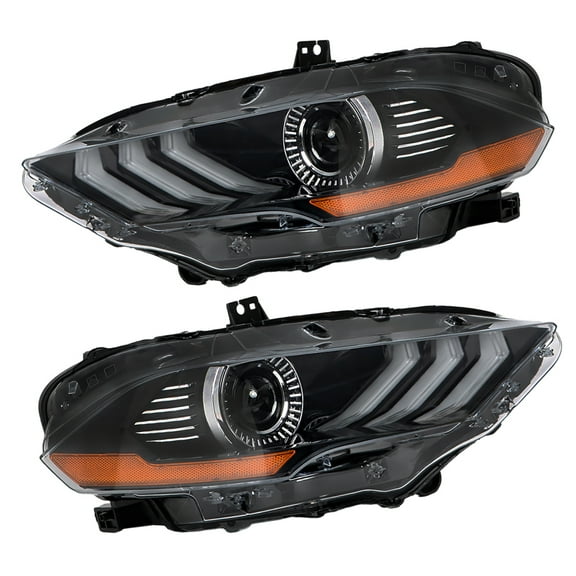 SEBLAFF For 2018-2020 Ford Mustang Black Projector Lamps Clear LED Right Left Headlights