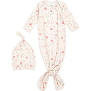 aden anais Comfort Knit Knotted Newborn Baby Gown and Hat, 2 Piece Set, 0-3 Months Perennial