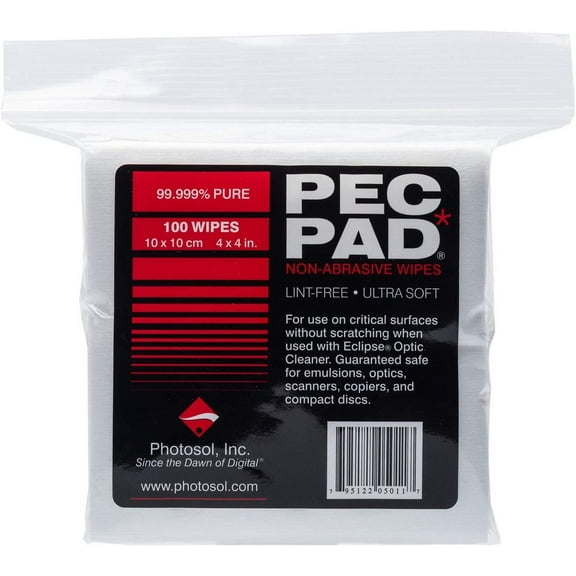 PEC-PAD Lint Free Wipes 4x4 Non-Abrasive Ultra Soft Cloth for Cleaning Sensitive Surfaces like Camera, Lens, Filters, Film, Scanners, Telescopes, Microscopes, Binoculars. 100 Sheets Per/Pkg 2-Pack