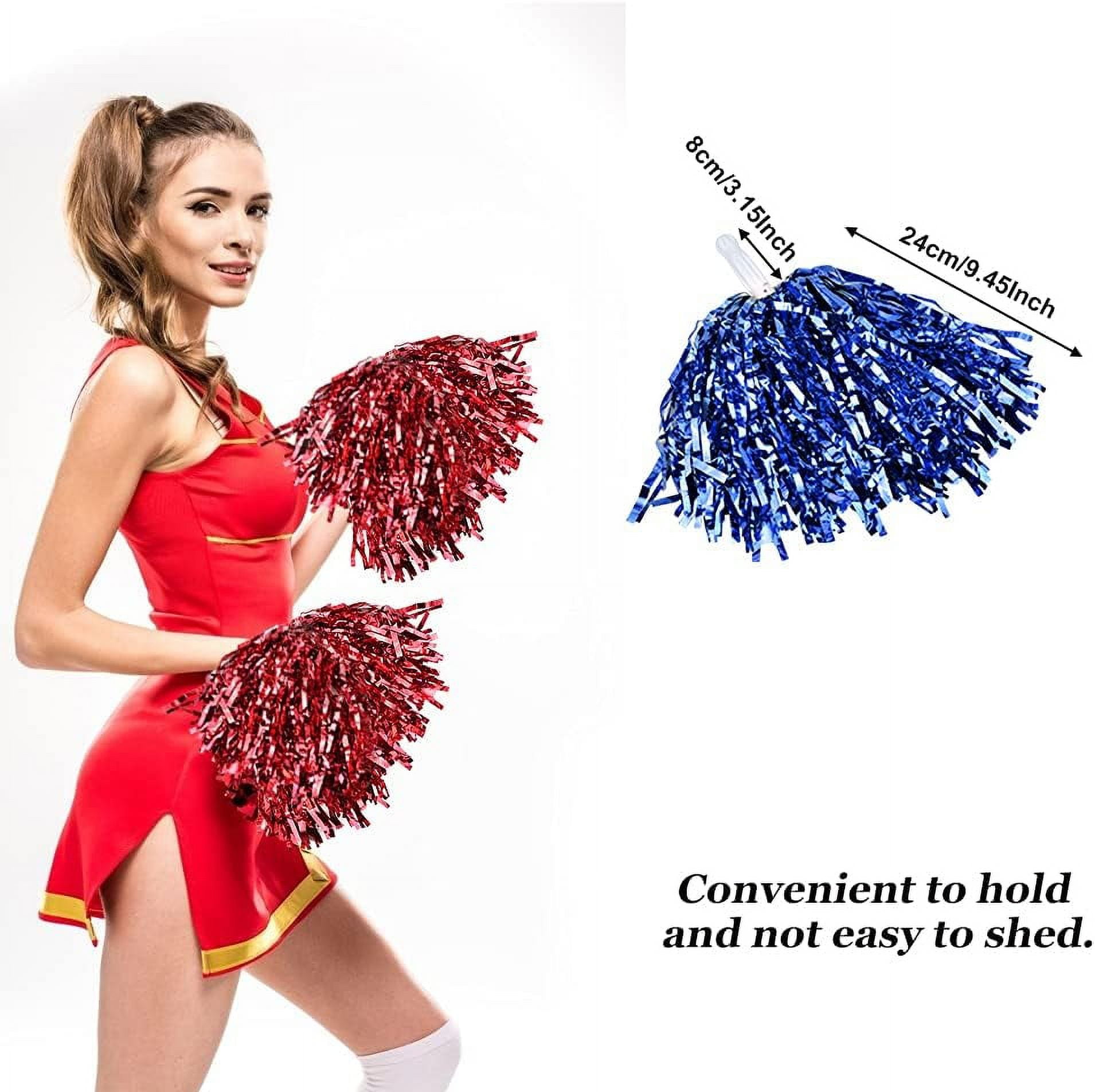 LINLIN 12 Pcs Cheerleading Pom Poms Plastic Cheerleader Pompoms Premium Metallic Pom Poms Set Cheering Hand Flowers Handle Dance Pom Poms Cheering Squad Pompoms for Football Basketball Cheers