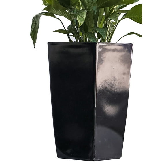XBrand 22.4" H Black Plastic Self Watering Indoor Outdoor Square Planter Pot, Tall Decorative Gardening Pot, Home Décor Accent