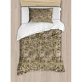 thumbnail image 3 of Grunge Duvet Cover Set Queen Size, Nostalgic Pins from Different Countries Uniform Style Graphic Design Pattern, Decorative 3 Piece Bedding Set with 2 Pillow Shams, Tan Army Green, by Ambesonne, 3 of 3