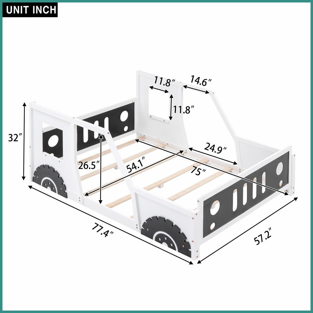 Full Size Pine Wood & MDF Classic Car Platform Bed with Wheels, White for Any Bedroom