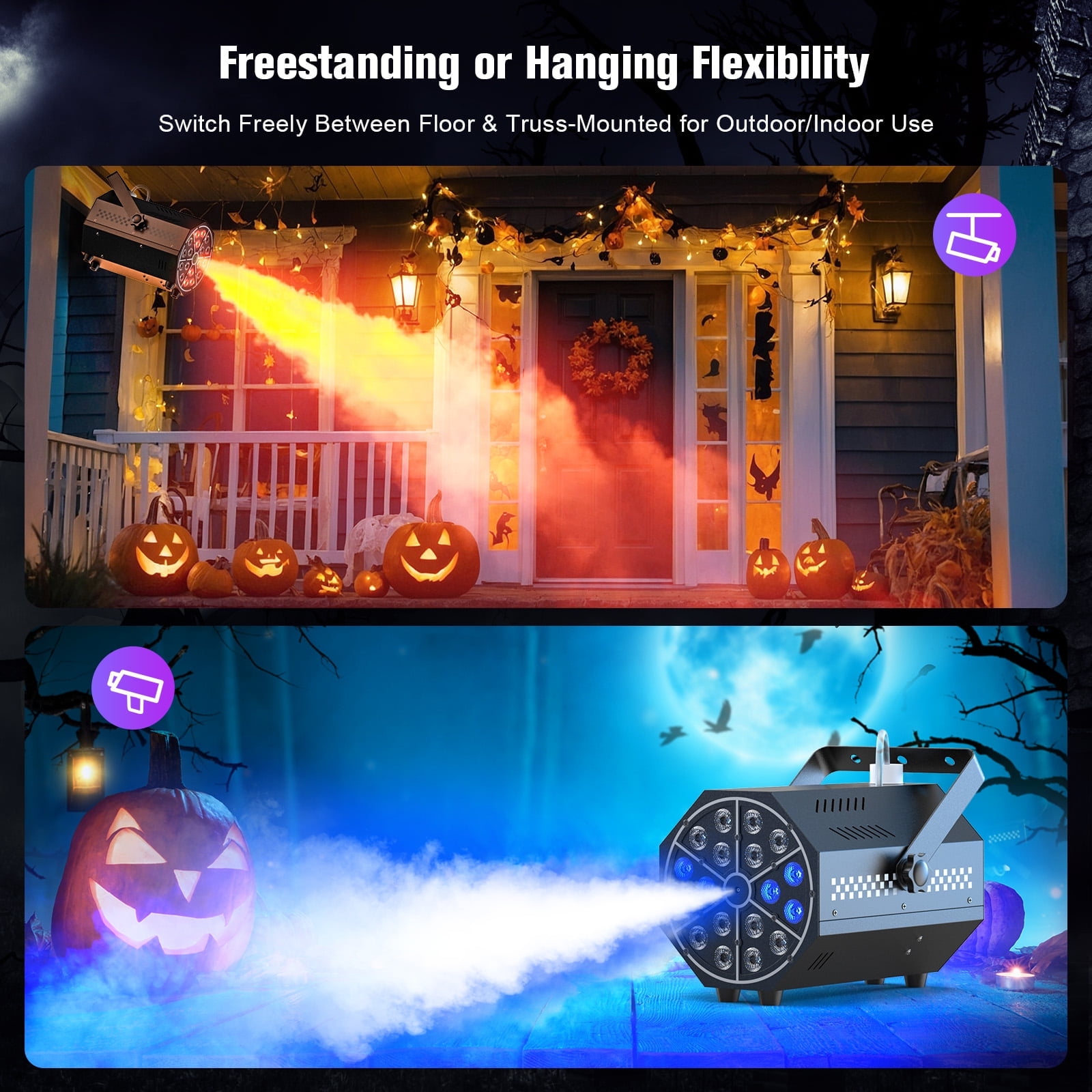 Fog Machine 1000W with 18-Color LED Lights and Remote, 300ml Smoke Fogger for Parties, DJ Stage, Indoor Outdoor Use